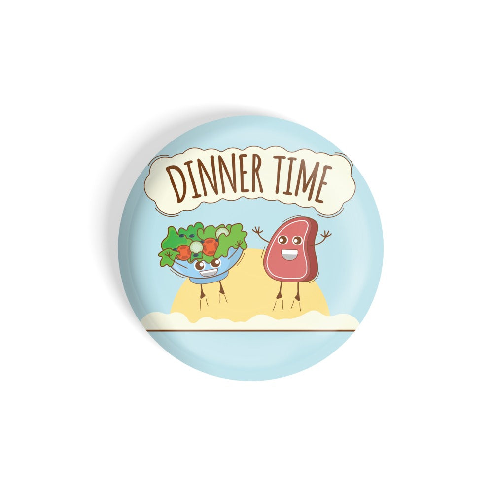 dhcrafts Round Fridge Magnet Multicolour Food Lovers Dinner Time With Salad And Meat Glossy Finish Design Pack of 1 (75 mm)